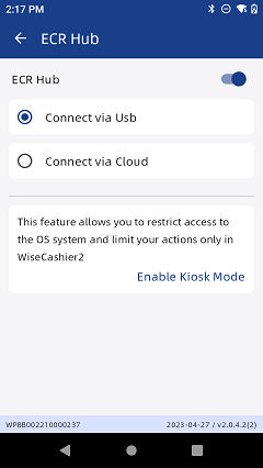 Application install and setting, set the connection mode to 'Cloud'