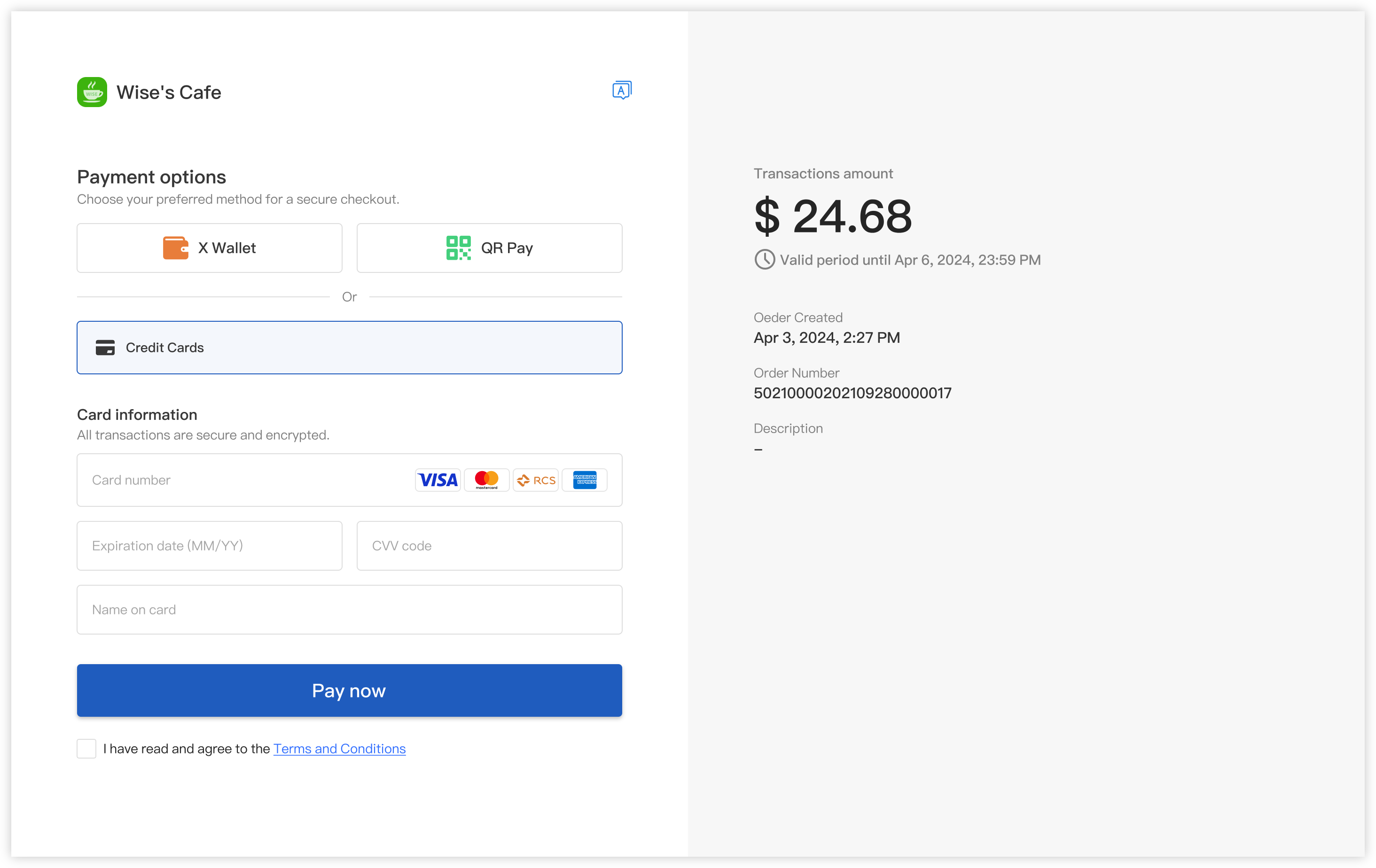 The PayCloud Checkout page displays the bank card payment credit card payment credit