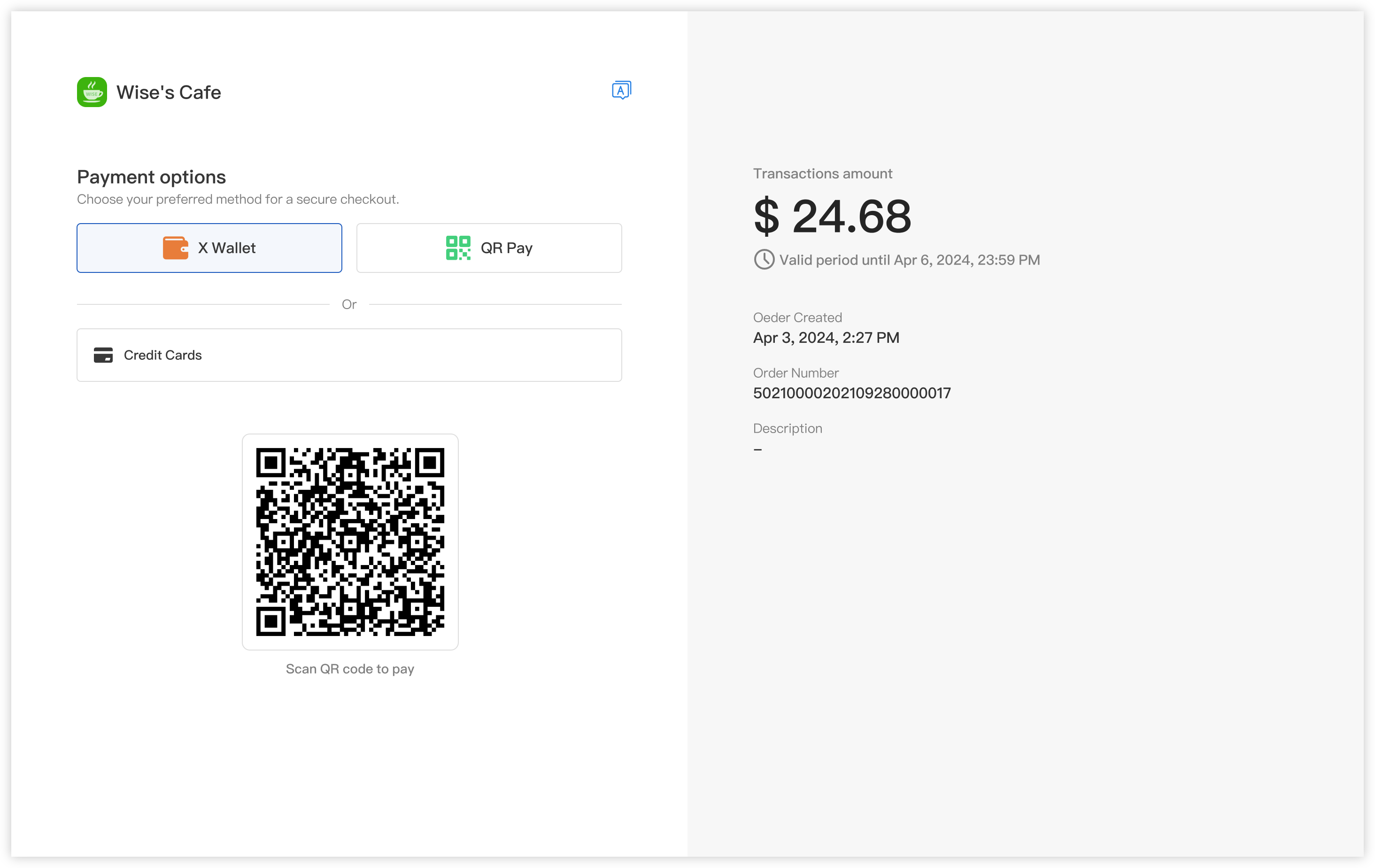 The PayCloud Checkout page displays QR code payment for QR code scanning