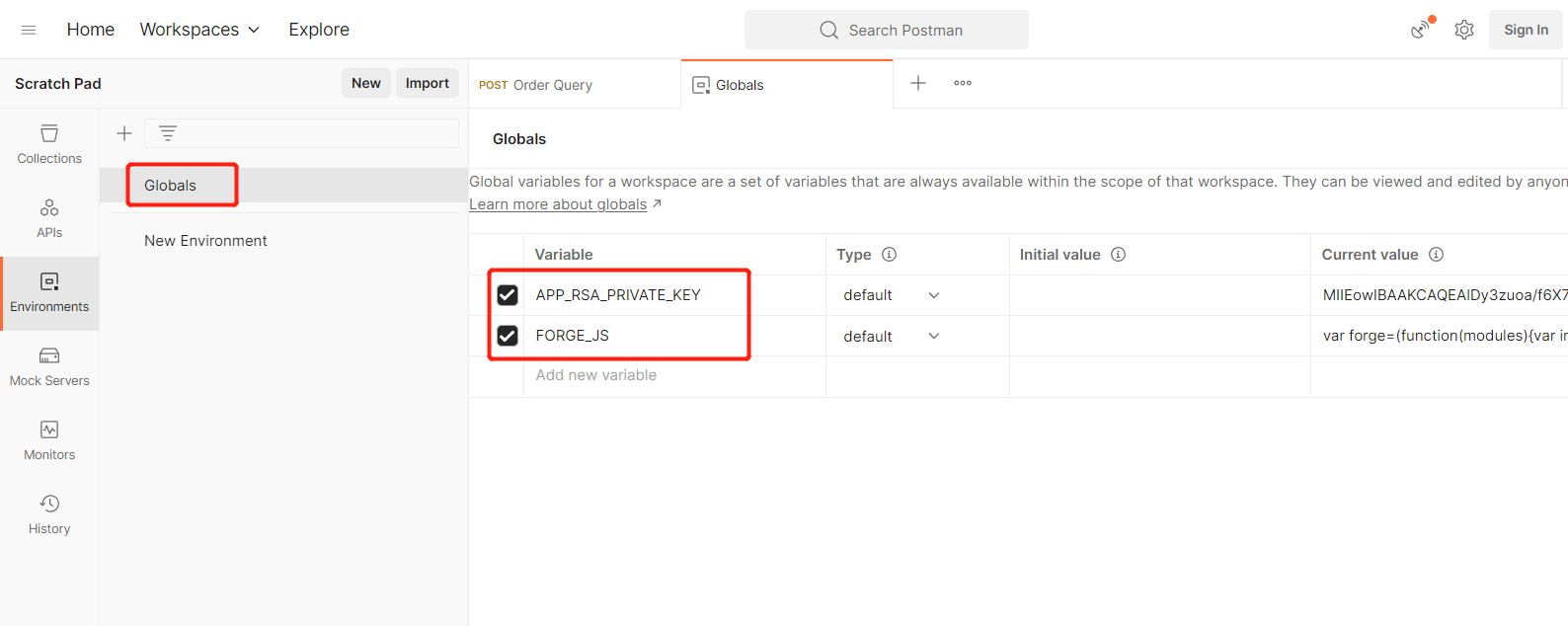 Import the globals variable file Gateway-api.postman_globals.json to Postman