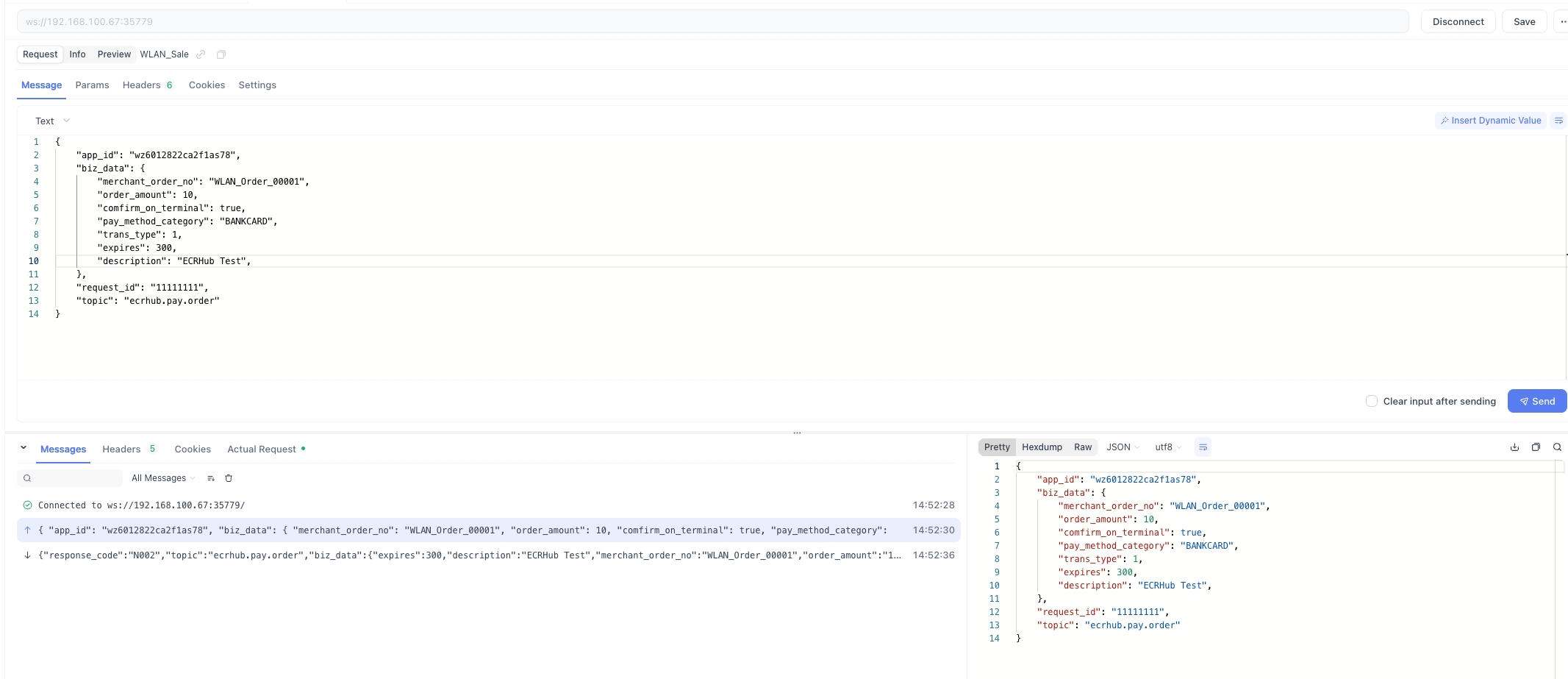 Example screenshot of using Postman for WLAN/LAN integration